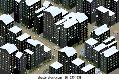 City scenery material Christmas business district isometric