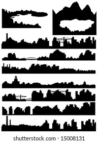 City, sea and lake skyline illustration