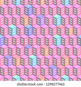 City seamless pattern, 3D building, urban background. Vector illustration