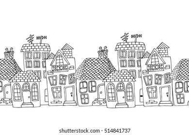City seamless pattern in black and white - vector illustration