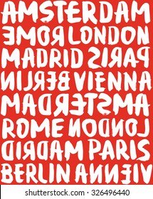 City seamless pattern. Brush and ink. Calligraphy.