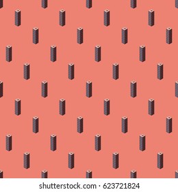 City seamless pattern. Isometric buildings 3d low poly. Vector illustration. Abstract wallpaper wirh modern houses.