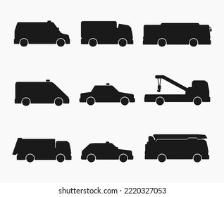 city service car transport truck shape icon set vector flat illustration