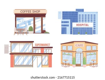 City service semi flat color vector objects set. Editable figures. Simple cartoon style illustration for web graphic design and animation collection. Akrobat, Bebas Neue, Cardo, Recursive fonts used