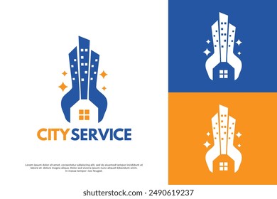 City service vector logo template. This design use building and wrench symbol. Suitable for business, reparation.