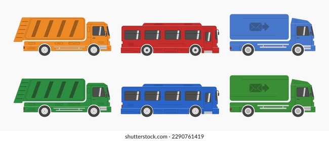 city servise car truck bus set vector flat illustration