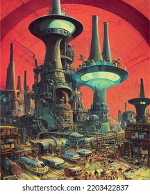 a city set on a planet in space, a crowded and busy city, a skyscraper, space station, special illustration, 3d art design
