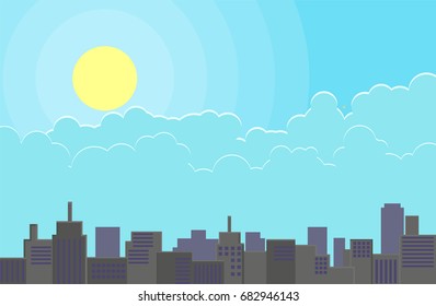 City showing the clouds and sun vector