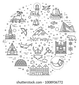 City sights vector icons. Norway landmark.