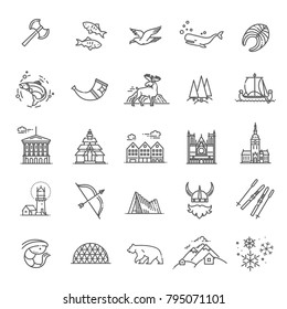 City sights vector icons. Norway landmark.