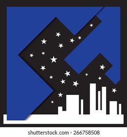 city silhouette and abstract sky with stars