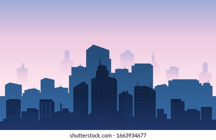 City silhouette in the afternoon with foggy weather.