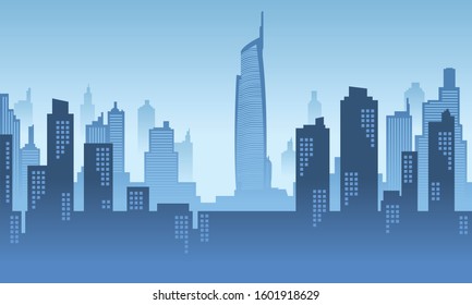 City Silhouette of Alma Tower with colour of blue