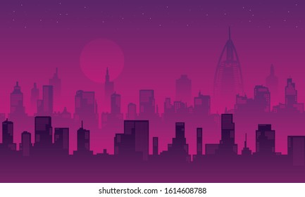 City Silhouette in background with purple colour
