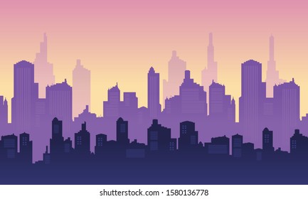 City Silhouette Background with Purple Gradient Colour and bright sky