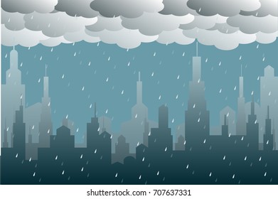 city silhouette background under the rain drop