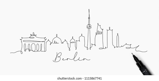 City silhouette berlin in pen line style drawing with black lines on white background