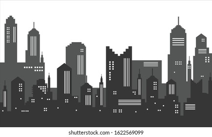 City silhouette black and white color with a shadow