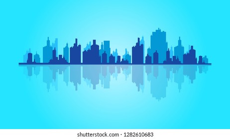 City silhouette of blue buildings color