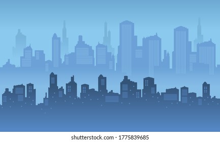 
City silhouette with blue colour of building