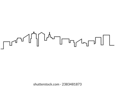 City silhouette in continuous line art drawing style. One single outline cityscape. Vector illustration isolated. Minimalist design handdrawn.