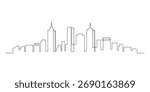 City silhouette continuous one line drawing. Hand drawn minimalist building, architecture landscape. Vector isolated illustration