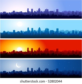 City silhouette at different time of the day