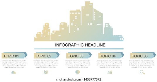 City Silhouette infographic elements. For graphics document and presentation. 