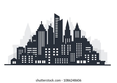 City silhouette land scape. Horizontal City landscape. Downtown landscape with high skyscrapers. Panorama architecture Goverment buildings illustration. Urban life Vector illustration