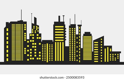 City silhouette land scape. City landscape. Downtown landscape with high skyscrapers. Panorama architecture Goverment buildings illustration. Urban life