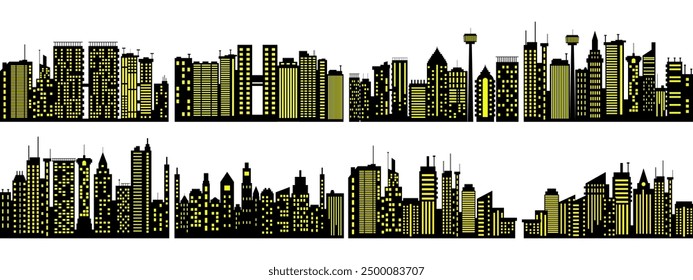 City silhouette land scape. City landscape. Downtown landscape with high skyscrapers. Panorama architecture Goverment buildings illustration. Urban life