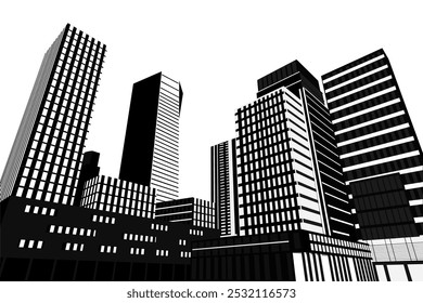 City silhouette land scape. City landscape. Downtown landscape with high skyscrapers. Panorama architecture Goverment buildings illustration. Urban life