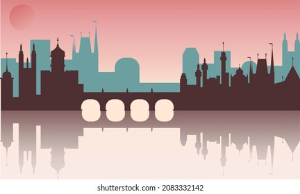 City silhouette landscape. Cityscape Prague. Skyline. Panorama of architecture. City life. 