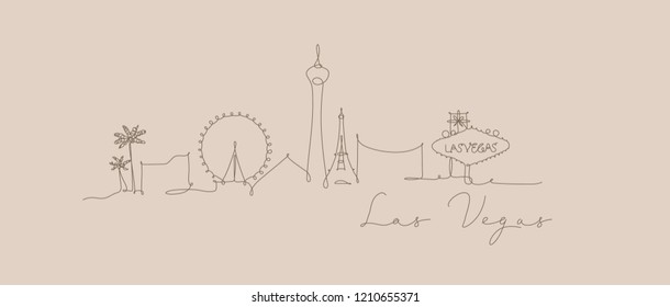 City silhouette las vegas in pen line style drawing with beige lines on beige background