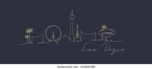 City silhouette las vegas in pen line style drawing with beige lines on dark blue background