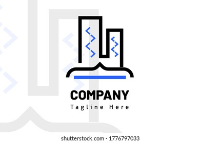 city silhouette line with coding logo illustration template for developer, website, coding development, lab tech, fin tech, technology