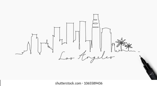 City silhouette los angeles in pen line style drawing with black on white background