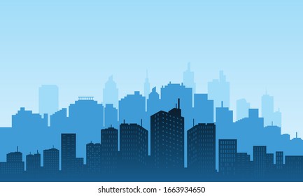 City Silhouette Lots Buildings Foggy Morning Stock Vector (Royalty Free ...