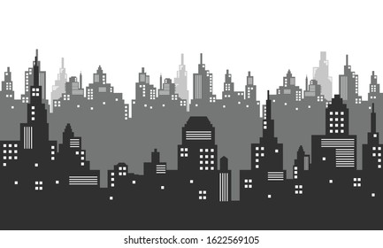 City silhouette with many window and the colour black and white