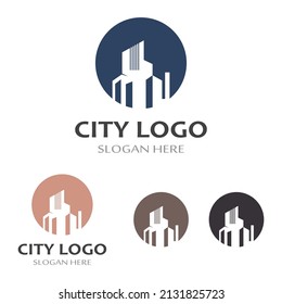 city ​​skyline, city silhouette, modern city, and city center. With logo design concept, icon and symbol