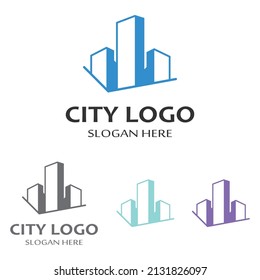 city ​​skyline, city silhouette, modern city, and city center. With logo design concept, icon and symbol