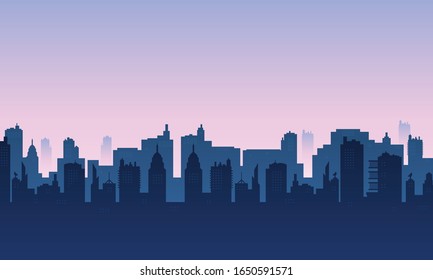 City silhouette in the morning with foggy weather.