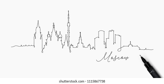 City Silhouette Moscow In Pen Line Style Drawing With Black Lines On White Background