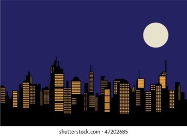 city silhouette at night