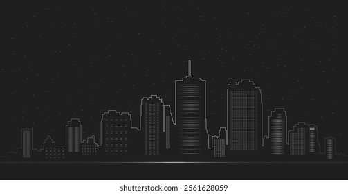 City silhouette on the horizon.Contour black and white image of houses in inaccurate time. City skyline, building, city, skyscraper, horizon, background.