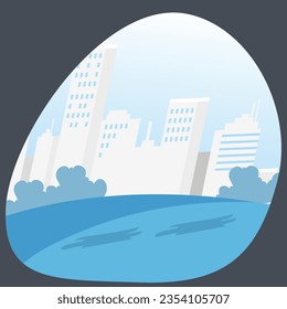 city silhouette in oval outline