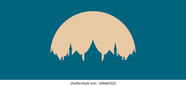  city silhouette over rising sun
vector cityscape illustration