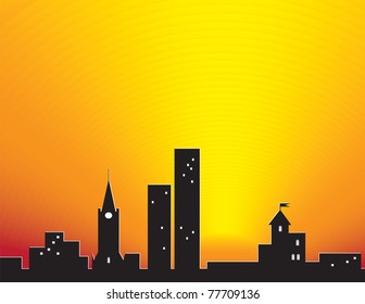 City Silhouette Over Sunset Abstract Illustration Stock Vector (Royalty ...