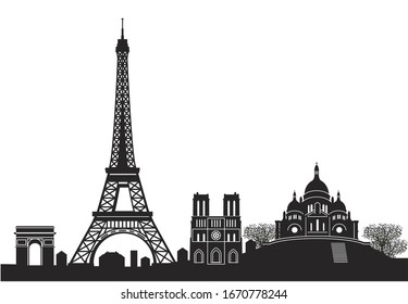 City silhouette of Paris, France- illustration