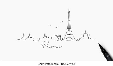 City silhouette paris in pen line style drawing with black on white background